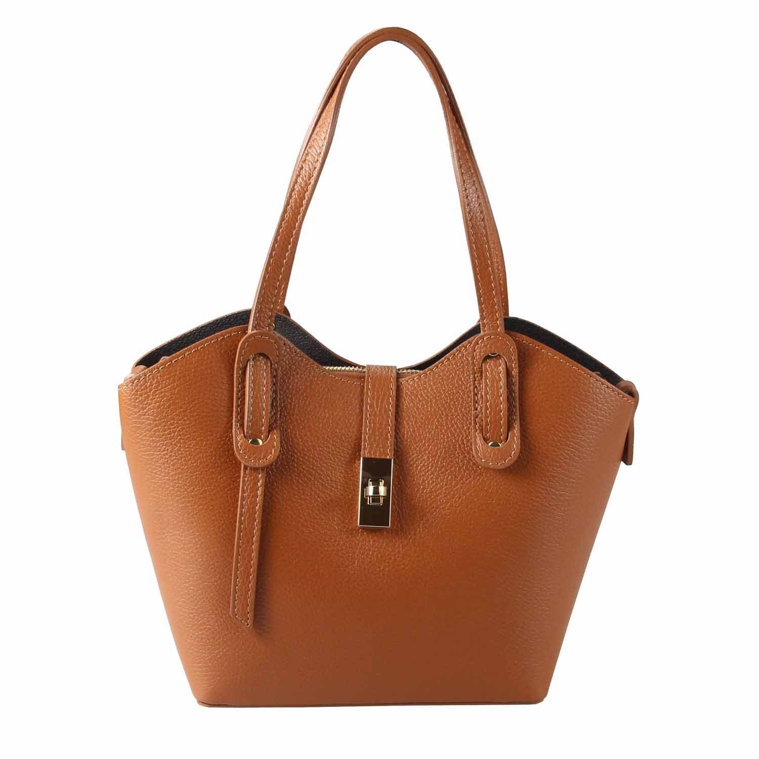 ITALYSHOP24 Schultertasche Made in Italy Damen echt Leder Tasche Shopper Business Lederhandtasche, Italienische Umhängetasche Damentasche Cross Over Tote Bag Freizeit