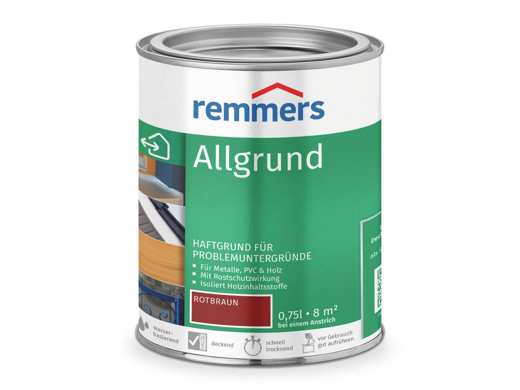 Remmers Isoliergrundierung Allgrund grau Haftgrund 0,75 Liter, für verschiedene Oberflächen mit Rostschutz und Isoliergrund