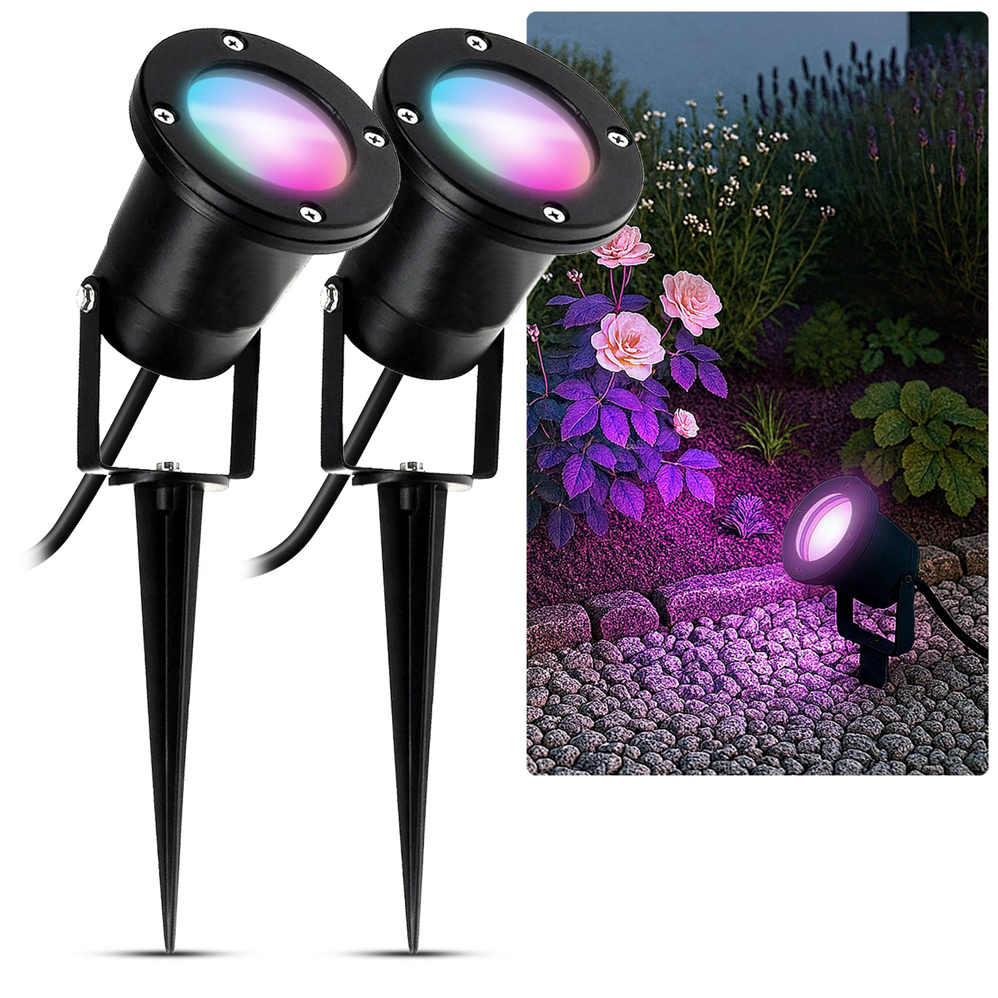 SSC-LUXon LED Gartenstrahler Gartenstrahler KARI Erdspieß schwarz IP65 mit WiFi RGB GU10 Strahler, RGB & Weißtöne