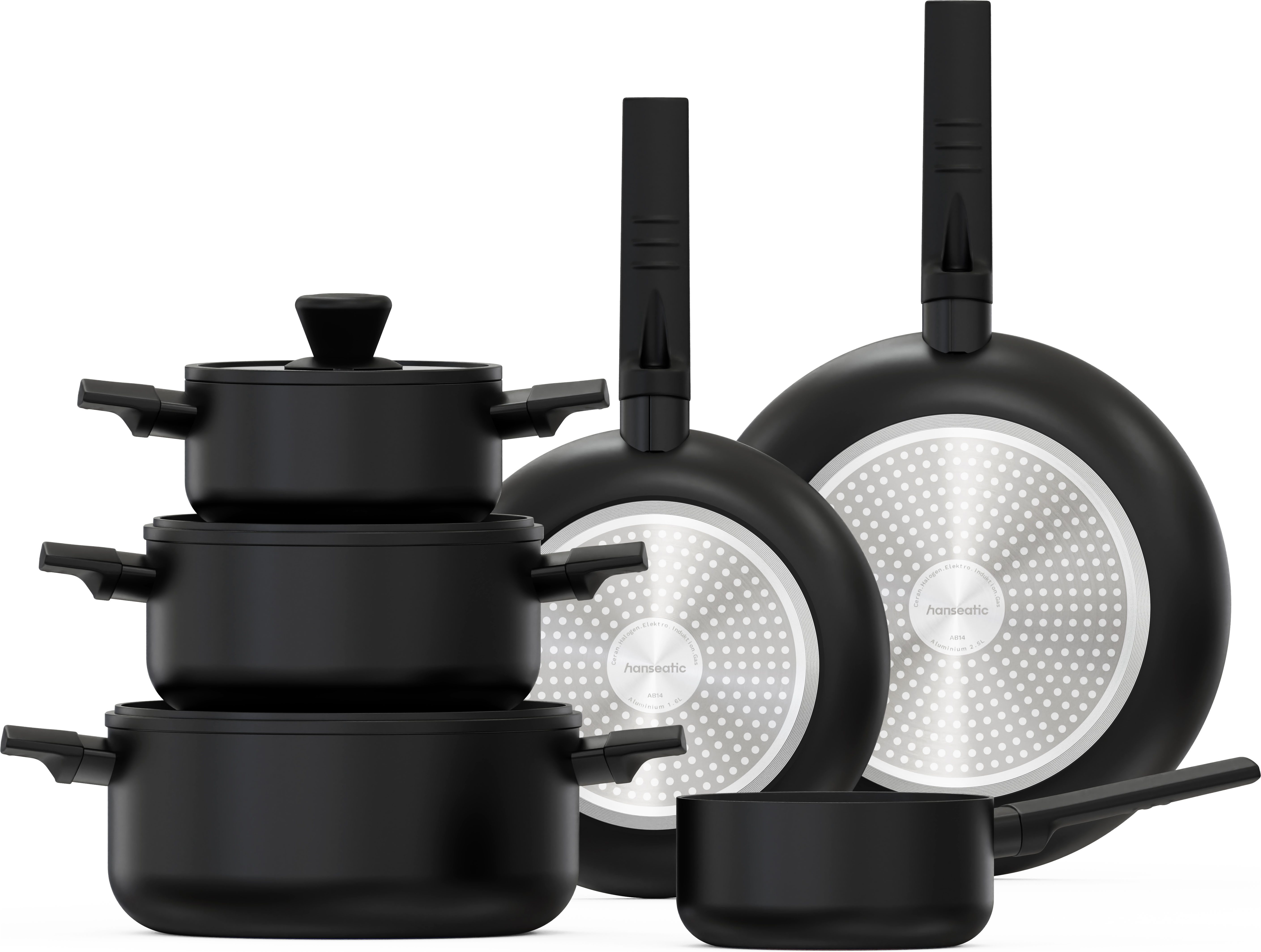 Hanseatic Topf-Set ALU SCANDI, mit Antihaftbeschichtung, Aluminium (Set, 9-tlg., Stielkasserolle 16 cm, Kochtopf 16/20/24 cm, Bratpfanne 24/28 cm), für alle Herdarten geeignet