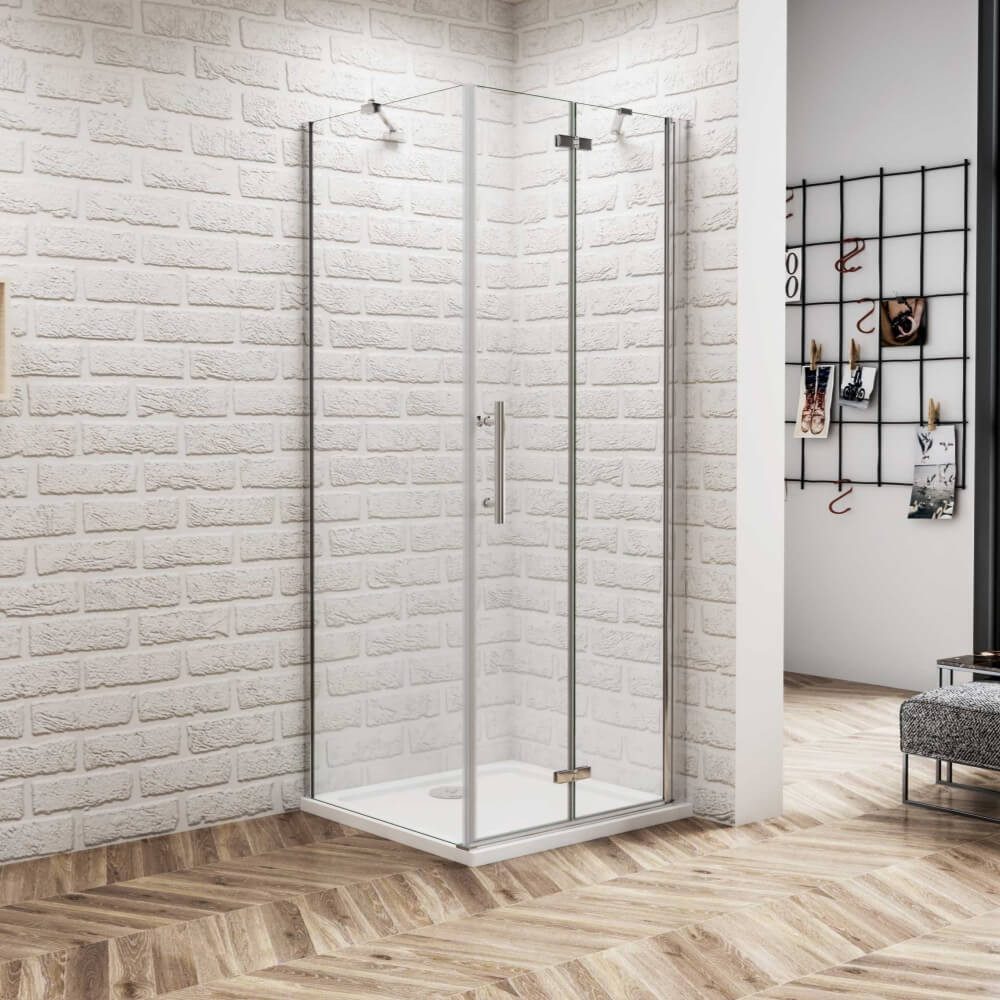 Duschparadies Eckdusche H:185cm Falttür Scharniertür Pendeltür Duschtür Duschkabine, BxT: 80x70 cm, ebenerdiger Einbau möglich,mit Drehtür
