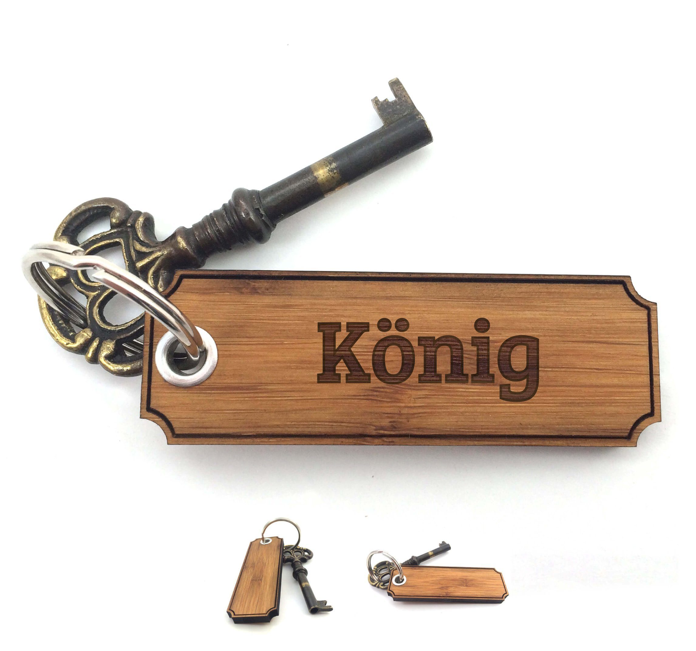 Mr. & Mrs. Panda Schlüsselanhänger König - Bambus - Geschenk, Schlüsselanhänger, Gravur, Schenken, Taschenanhänger, Glücksbringer, Anhänger, Geschenke (1-tlg)