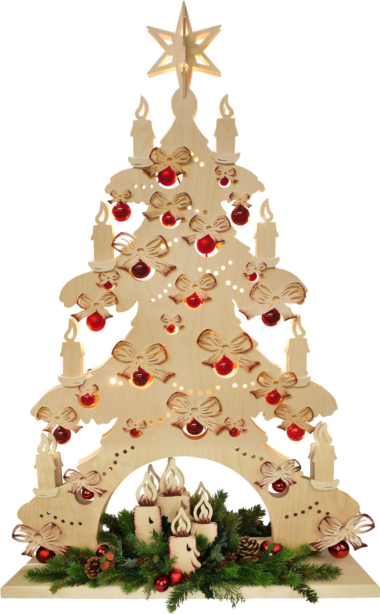 RATAGS Schwibbogen Lichterbogen Tannenbaum groß rote Kugeln, Höhe 122