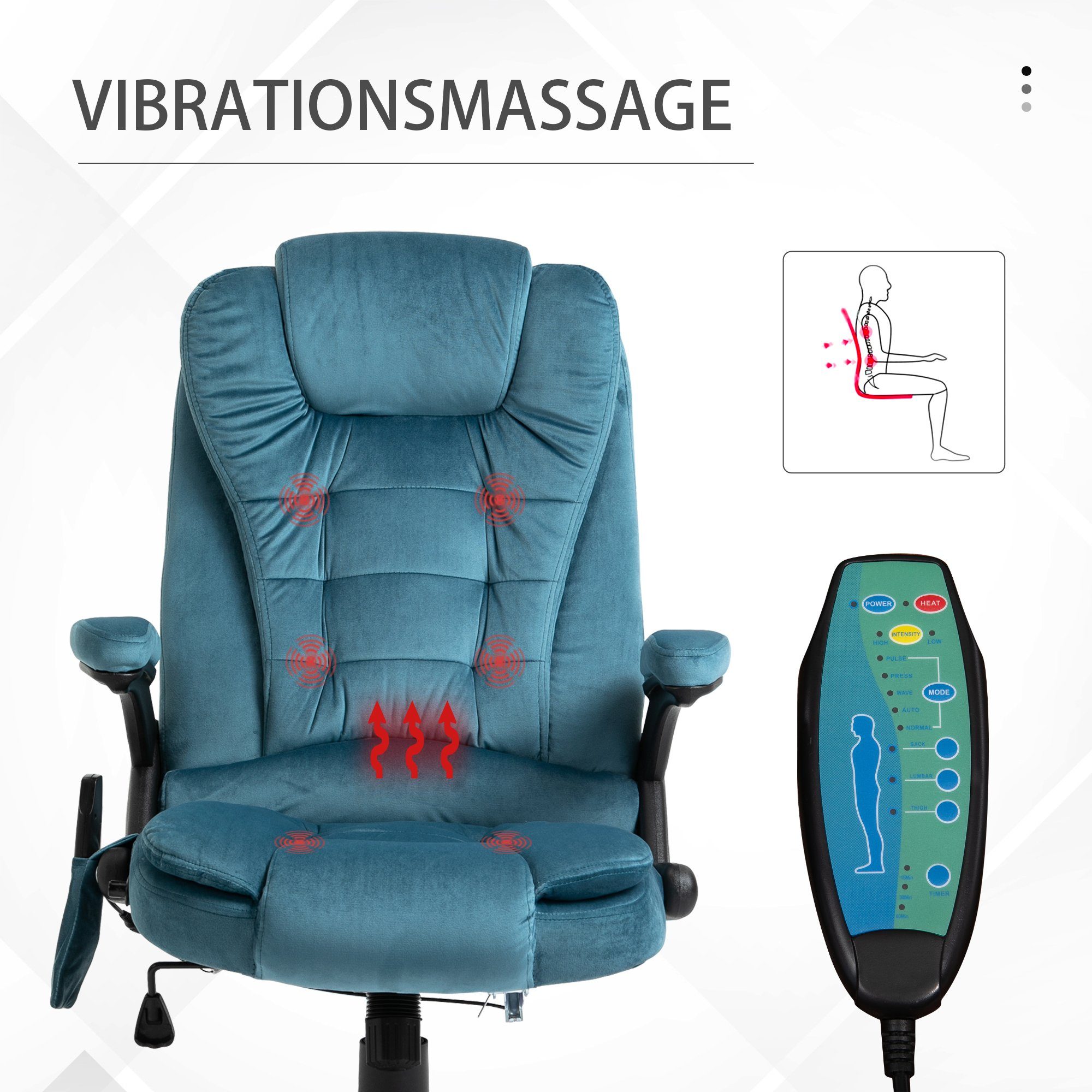 Massagebürostuhl Vinsetto | Gamingstuhl St), (Set, Drehstuhl Schreibtischstuhl Blau Blau Massagesessel Massagestuhl blau Chefsessel 1
