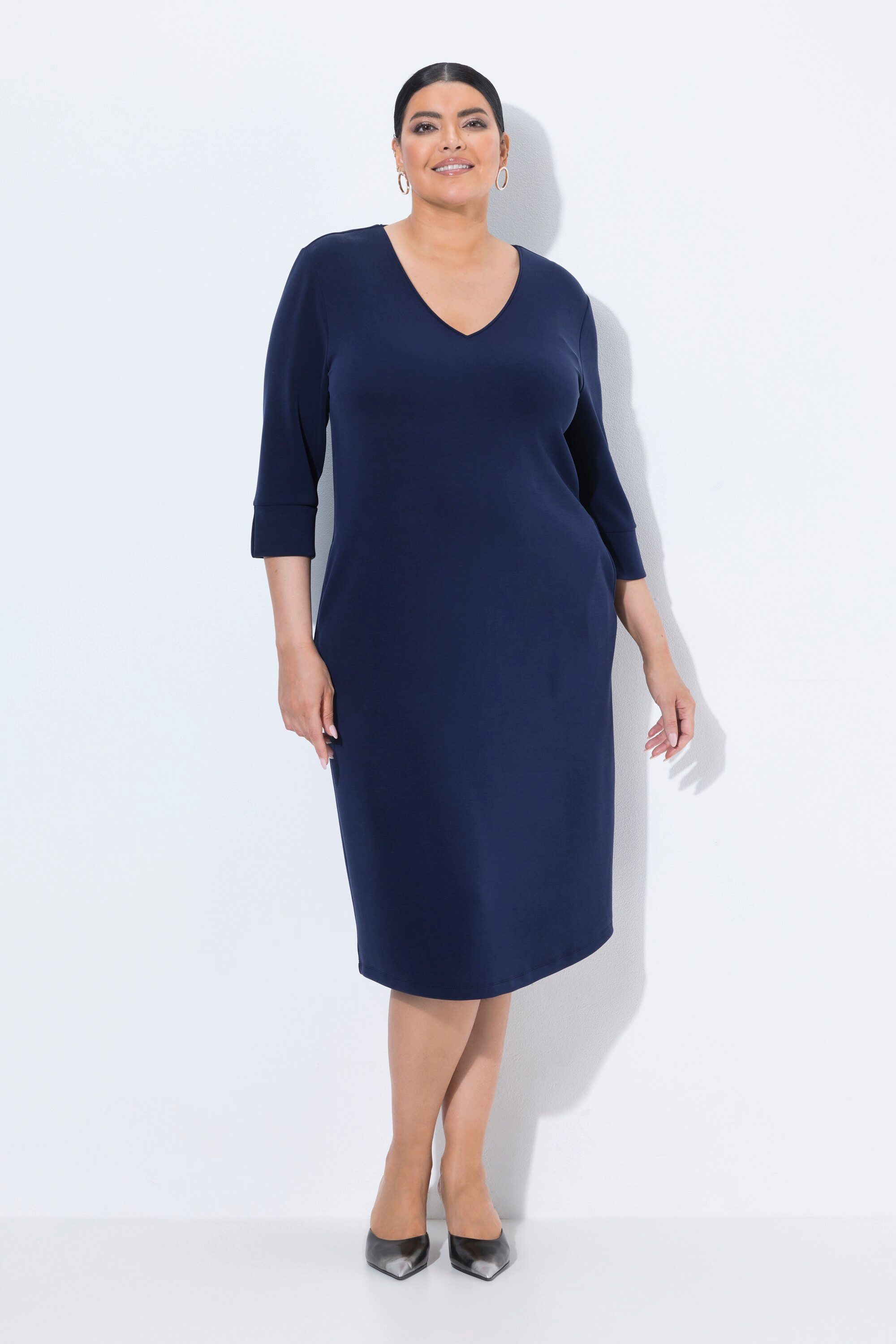 Ulla Popken Jerseykleid Sweatkleid V-Ausschnitt 3/4-Arm Modalmix