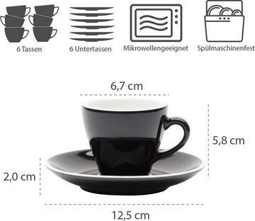 Gastro Spirit Espressotasse 12-teiliges Espresso-Tassen Set - Schwarz, 90 ml, Serie Italia Black, Porzellan, 12-teiliges Set, 90 ml