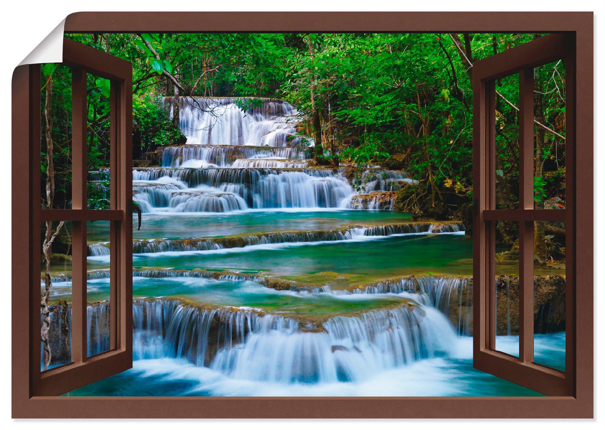 Artland Wandbild Fensterblick Wasserfall Leinwandbild, versch. in als (1 Größen Poster Fensterblick St), Kanchanaburi, Wandaufkleber in oder