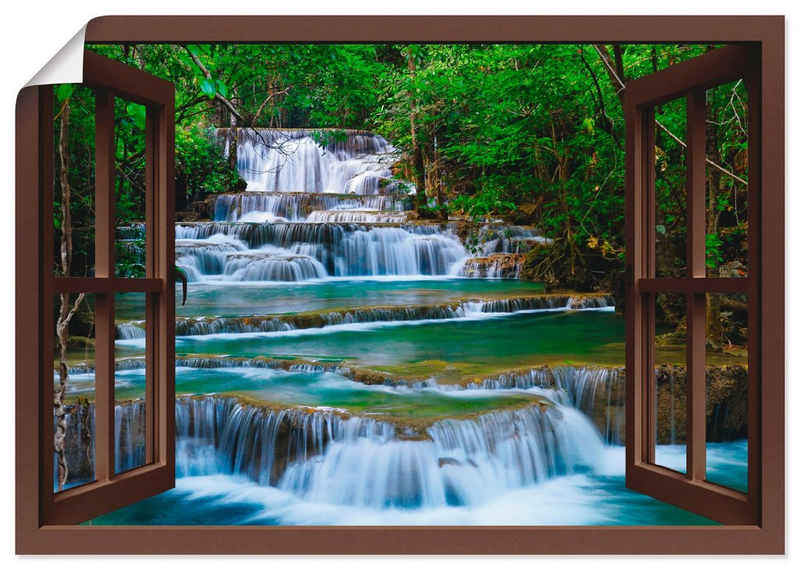 Artland Wandbild Fensterblick Wasserfall in Kanchanaburi, Fensterblick (1 St), als Leinwandbild, Poster, Wandaufkleber in verschied. Größen