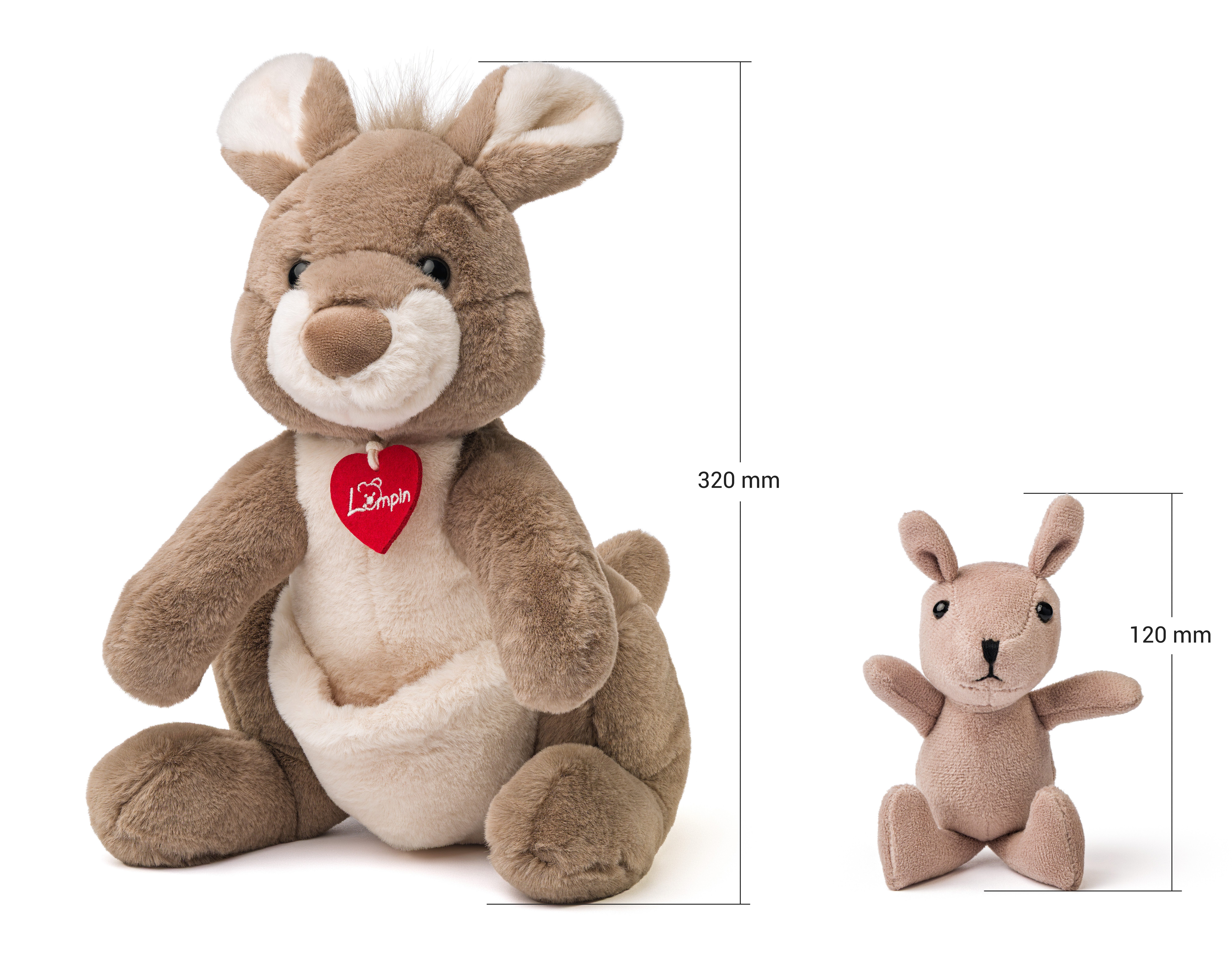 Woodyland Kuscheltier 94250 Tier Känguru mit Baby, 30 cm groß, mit flauschig weichem Fell, Känguru und Kängurubaby im Beutel der Mutter