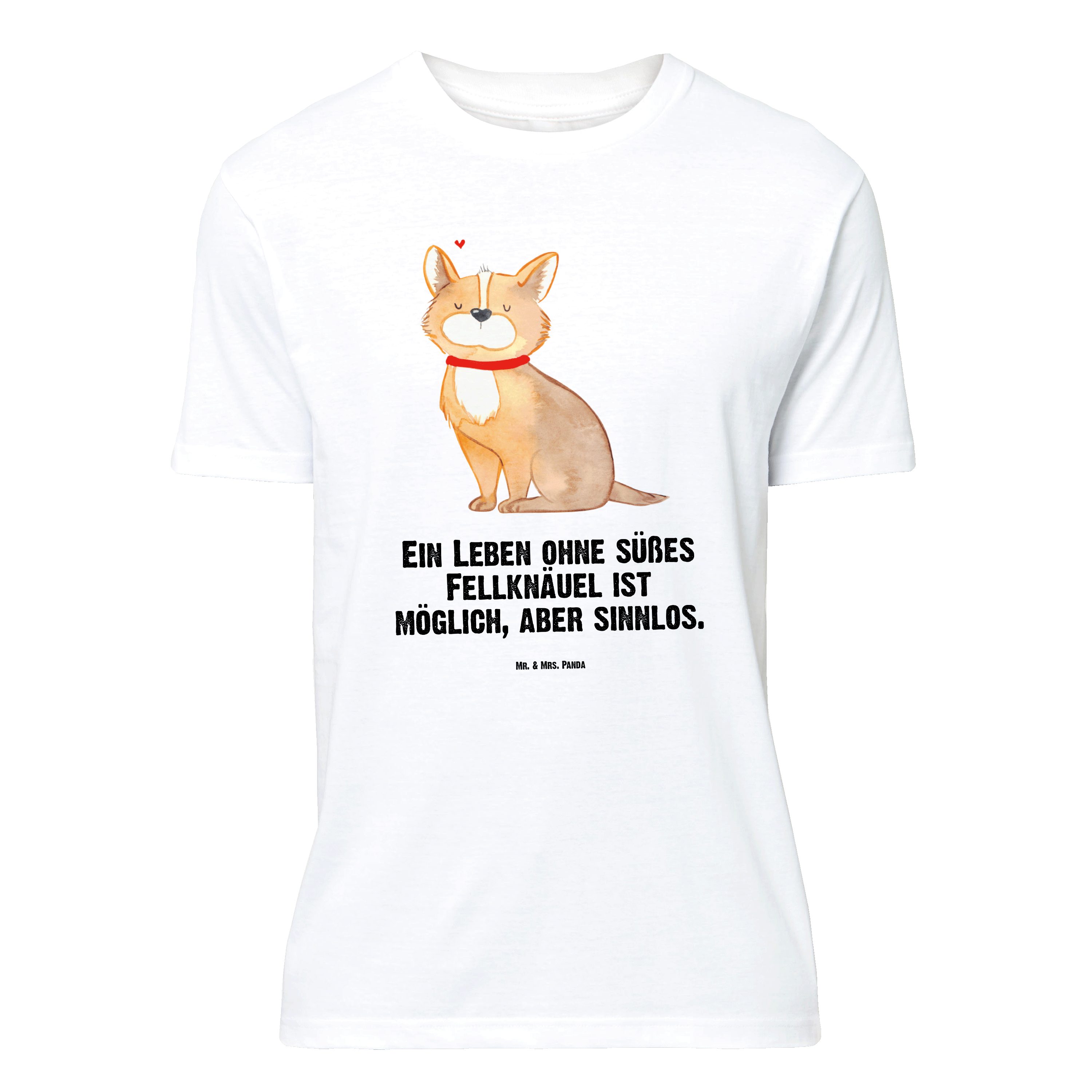 Mr. & Mrs. Panda T-Shirt Hund Glück, T-Shirt, Weiß, T-Shirt in XXL, Herz, Shirt, Tshirt, Corgi (Packung) Sprüche große Größen T-Shirt T-Shirt XXL