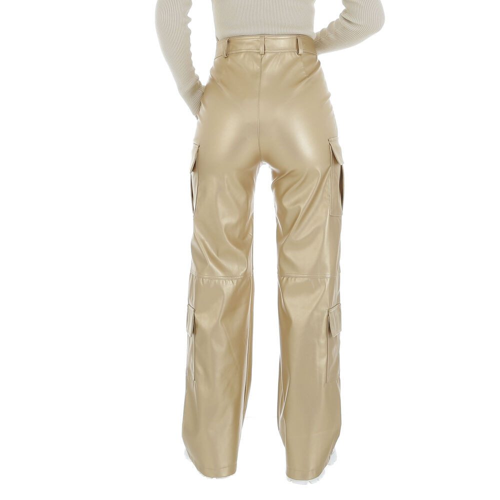 Ital-Design Lederimitathose Damen Freizeit (86365187) Glänzend Hose in Lederoptik in Gold