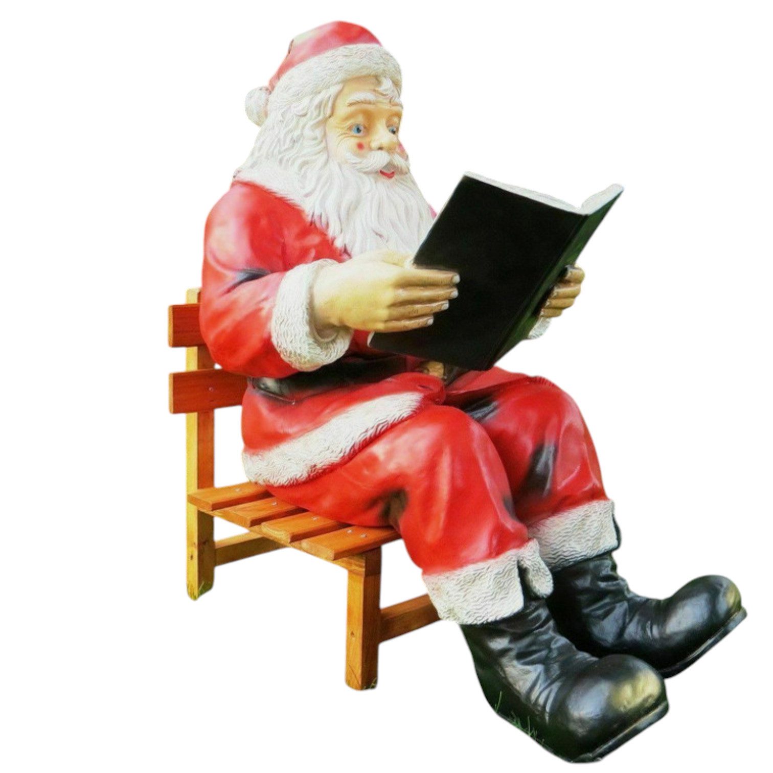 DEKO VERTRIEB BAYERN Weihnachtsfigur XXL Weihnachtsmann mit Buch auf Holzstuhl Deko