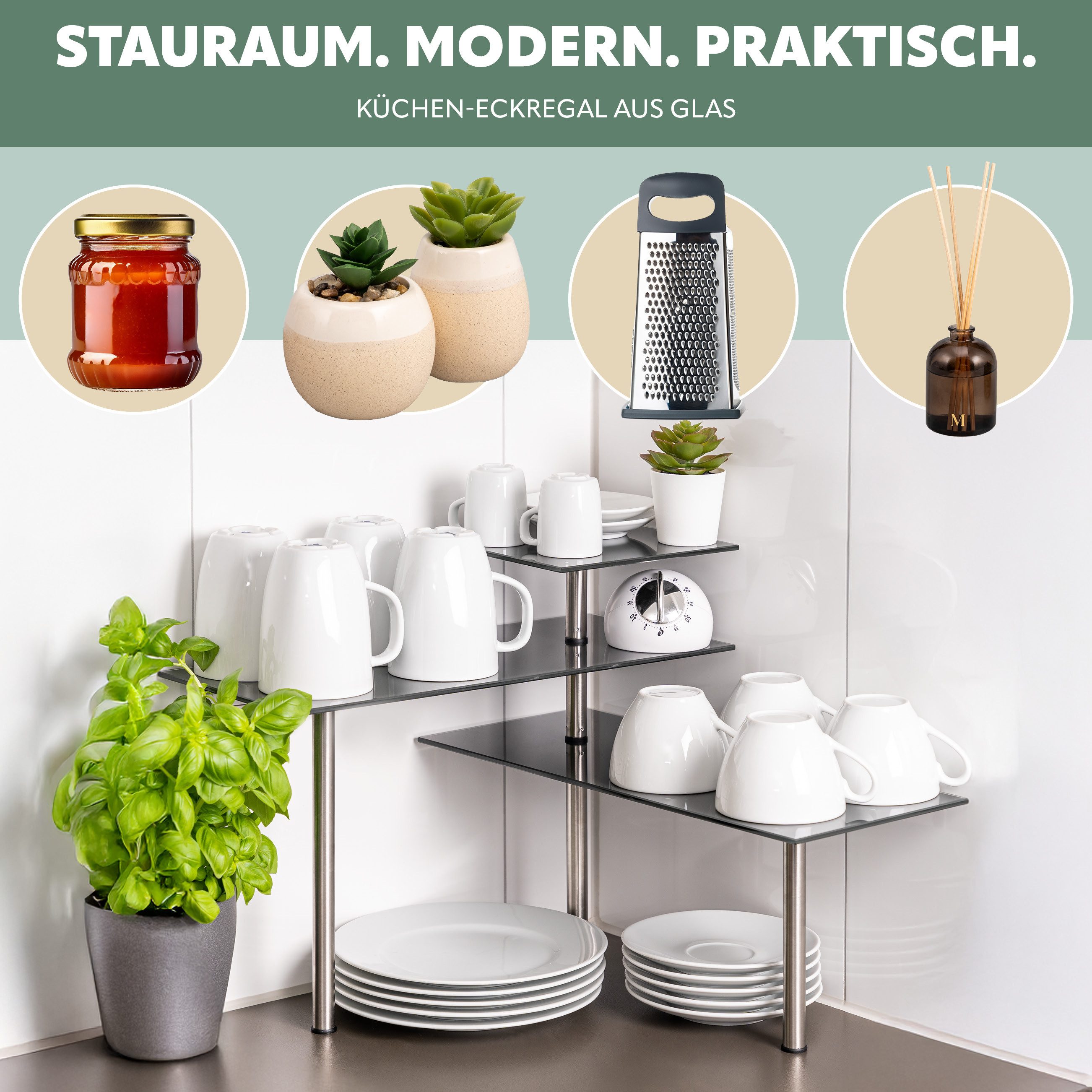 bremermann Küchenregal Glas-Eckregal, Küchenregal, aus Glas und rostfreiem günstig online kaufen