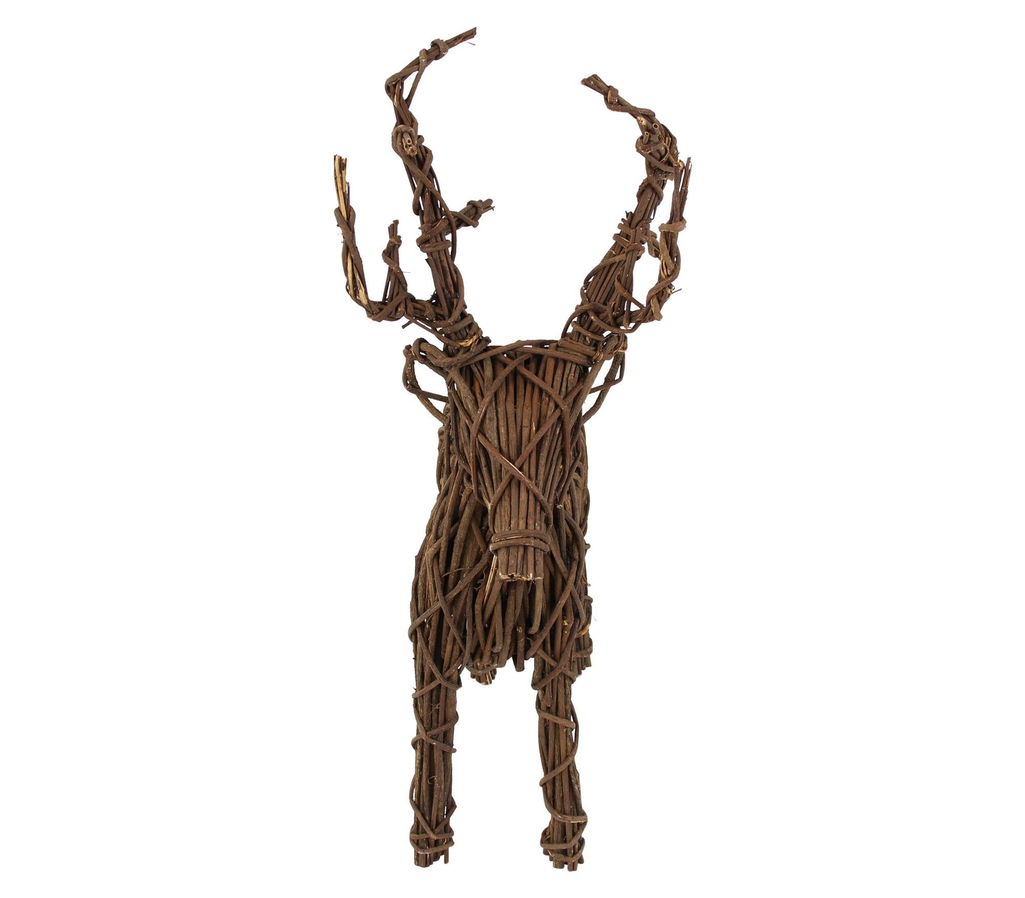 Dekoleidenschaft Dekofigur "Rentier", Rebenzweige auf Metall geflochten, 76 cm hoch, Winterdeko, Weihnachtsdeko, Gartendeko für Drinnen & Draußen, Tierfigur
