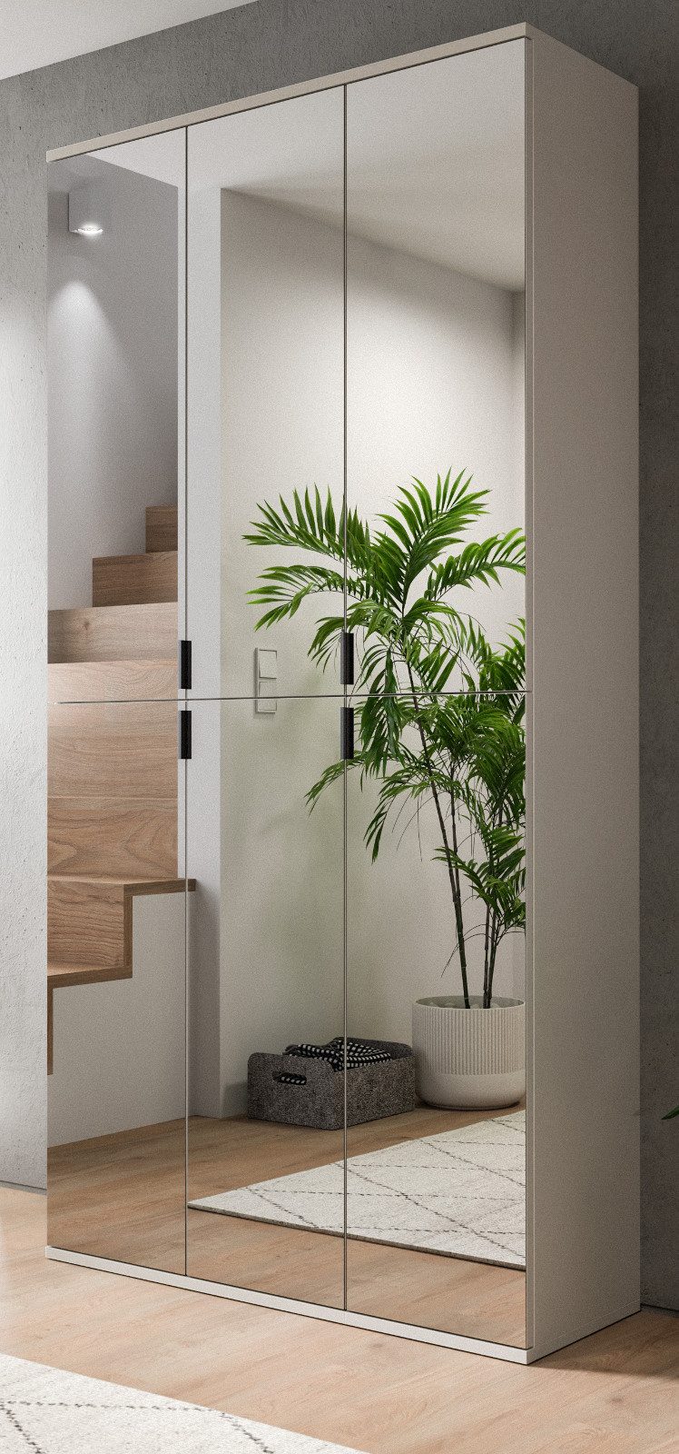 Inn.Furn Garderobenschrank Line-Up (Schuhschrank in Kaschmir / Sand, 6 Spiegeltüren, 91 x 193 cm) variable Inneneinteilung, bis 15 Fächer