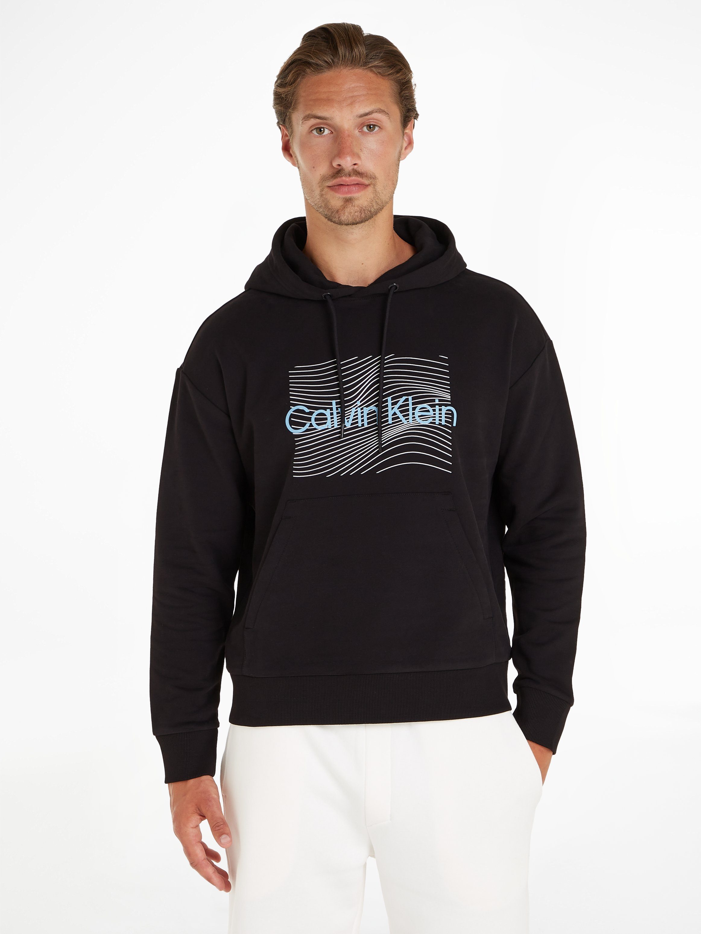 Calvin Klein Kapuzensweatshirt WAVE LINES HERO LOGO HOODIE mit Markenlabel Ck Black