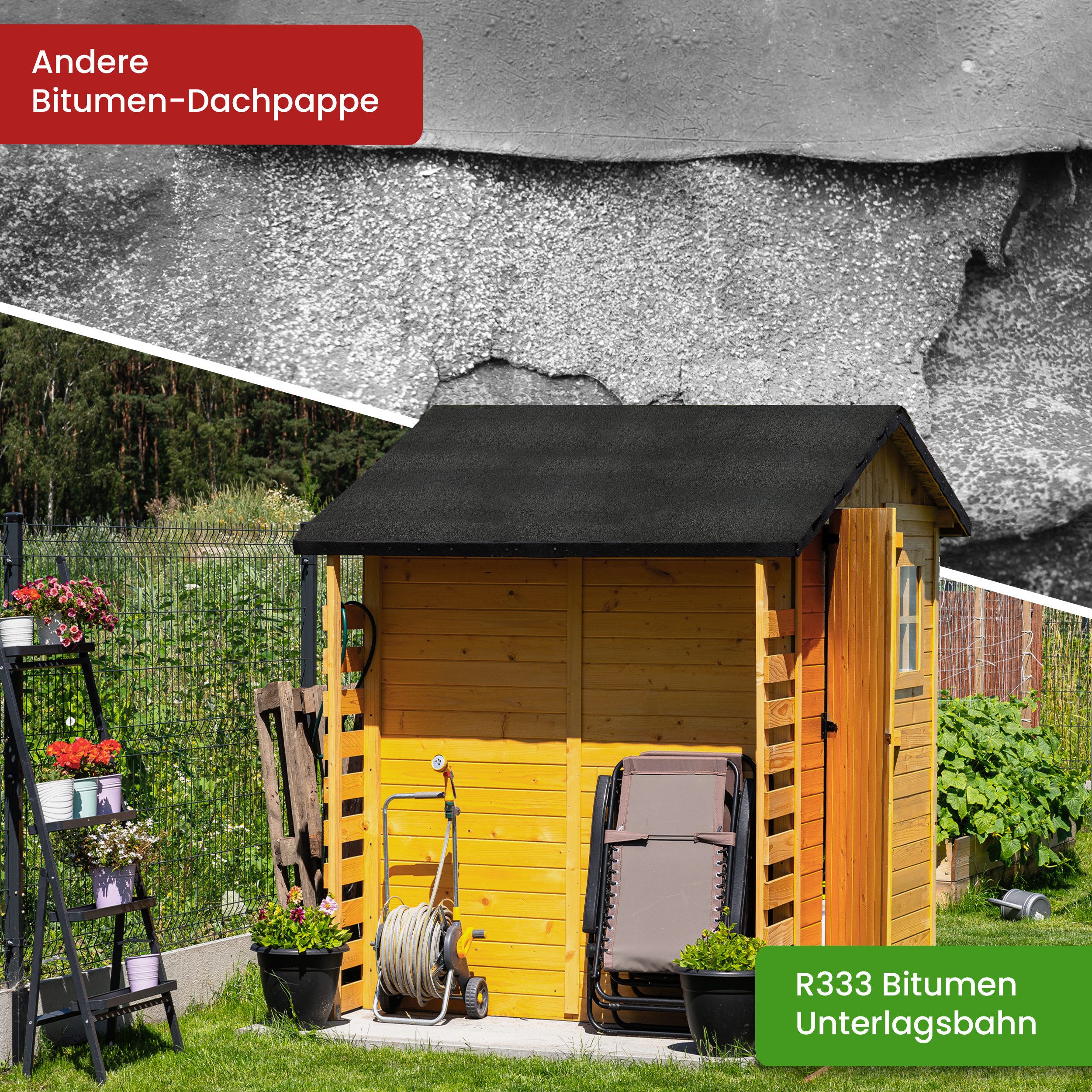 Gartenpirat Dachpappe Bitumen Dachpappe schwarz zur Dacheindeckung inkl. Dachpappnägel, Für Gartenhäuser, Carports oder Kinderspielhäuser – Bild 5 von 5