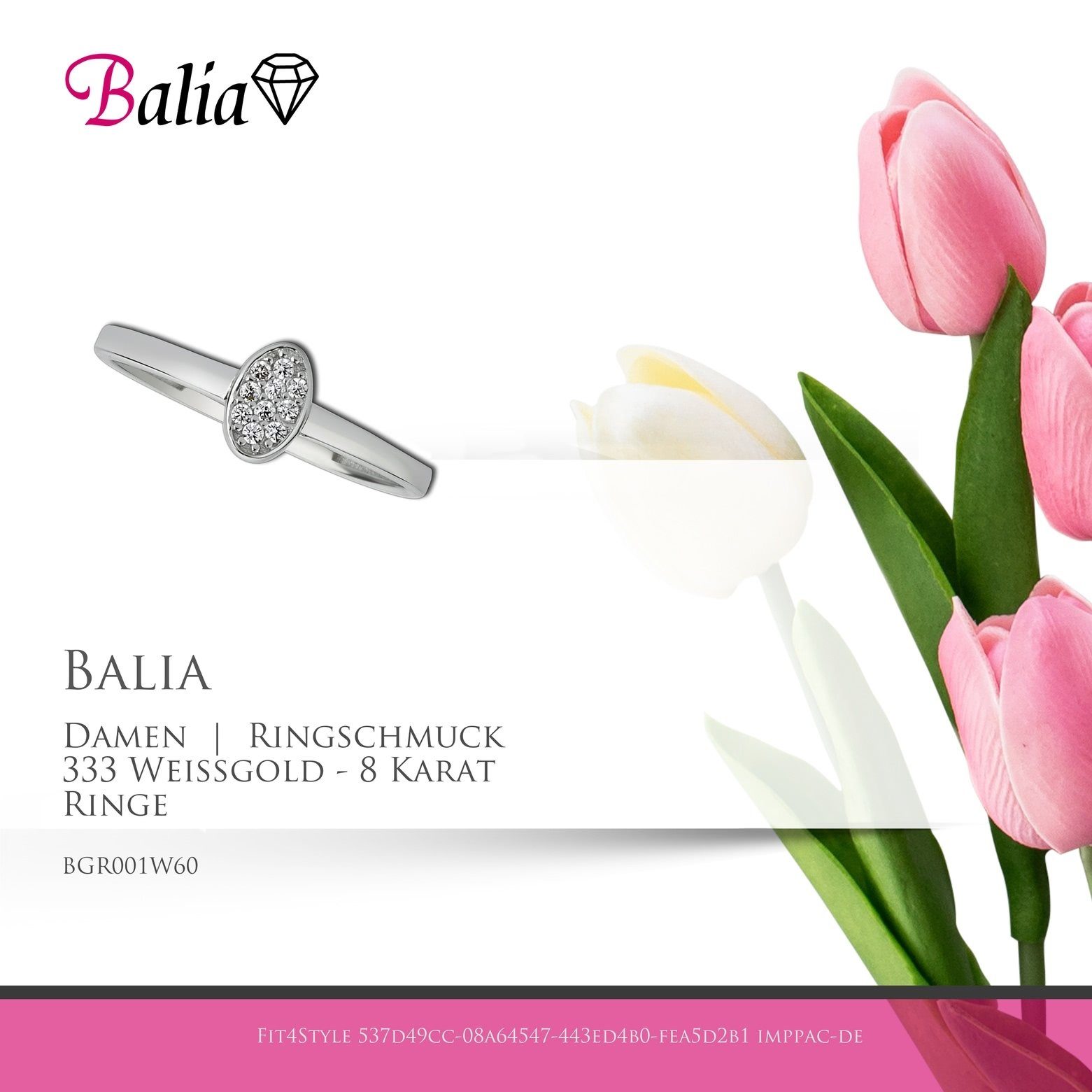 Balia - Weißgold 8 Damen Damen aus 8Karat Ring Gr.60 Farbe: Karat, Weißgold Ring Goldring Balia Oval silber (Fingerring), 333