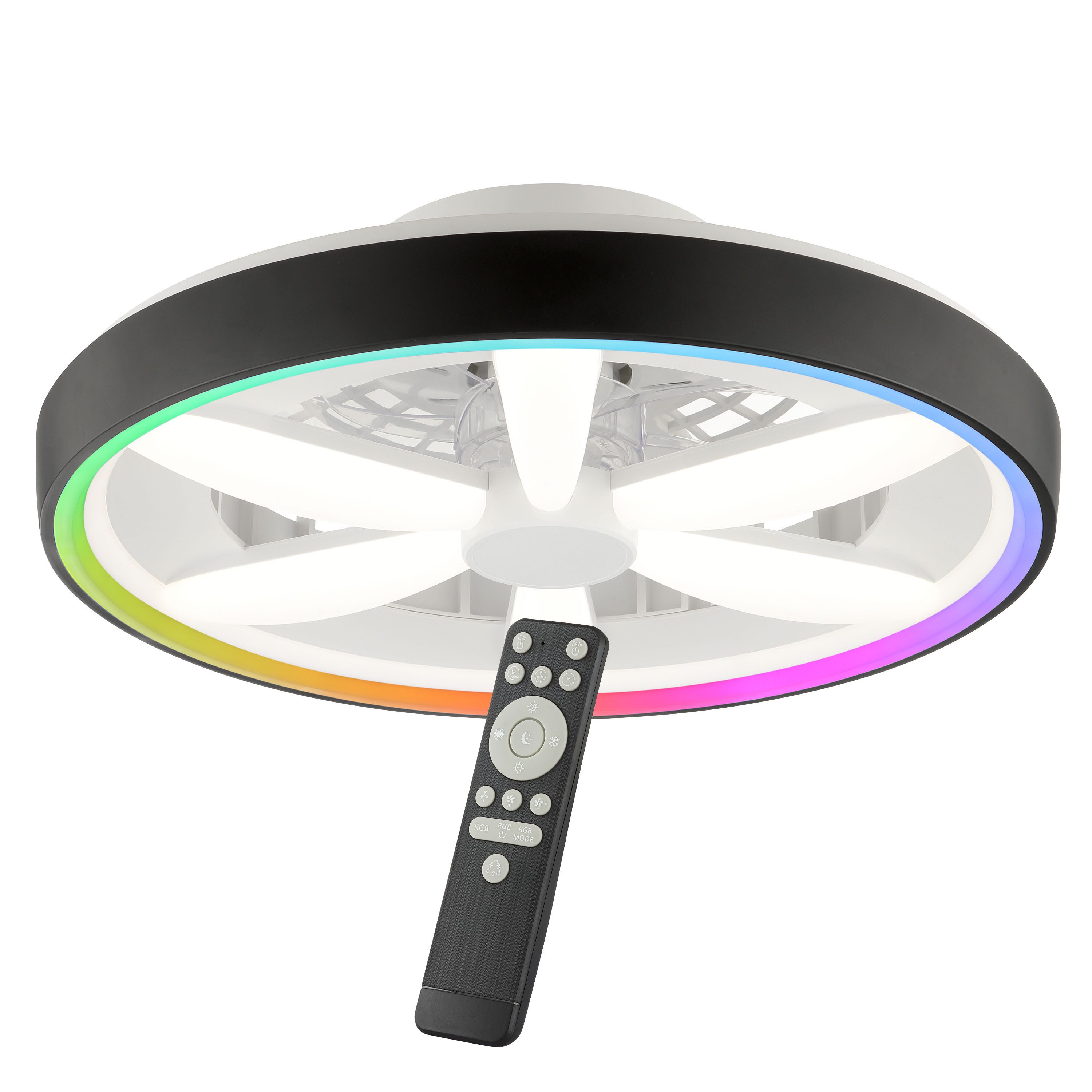 Brilliant LED Deckenleuchte Gaiano, CCT - über Fernbedienung, Dimmfunktion, RGB, Timerfunktion, Ventilatorfunktion, LED fest integriert, warmweiß - kaltweiß, Ø 48cm mit Ventilator, 6400 lm, dimmbar, RGB, 2700-6500 K
