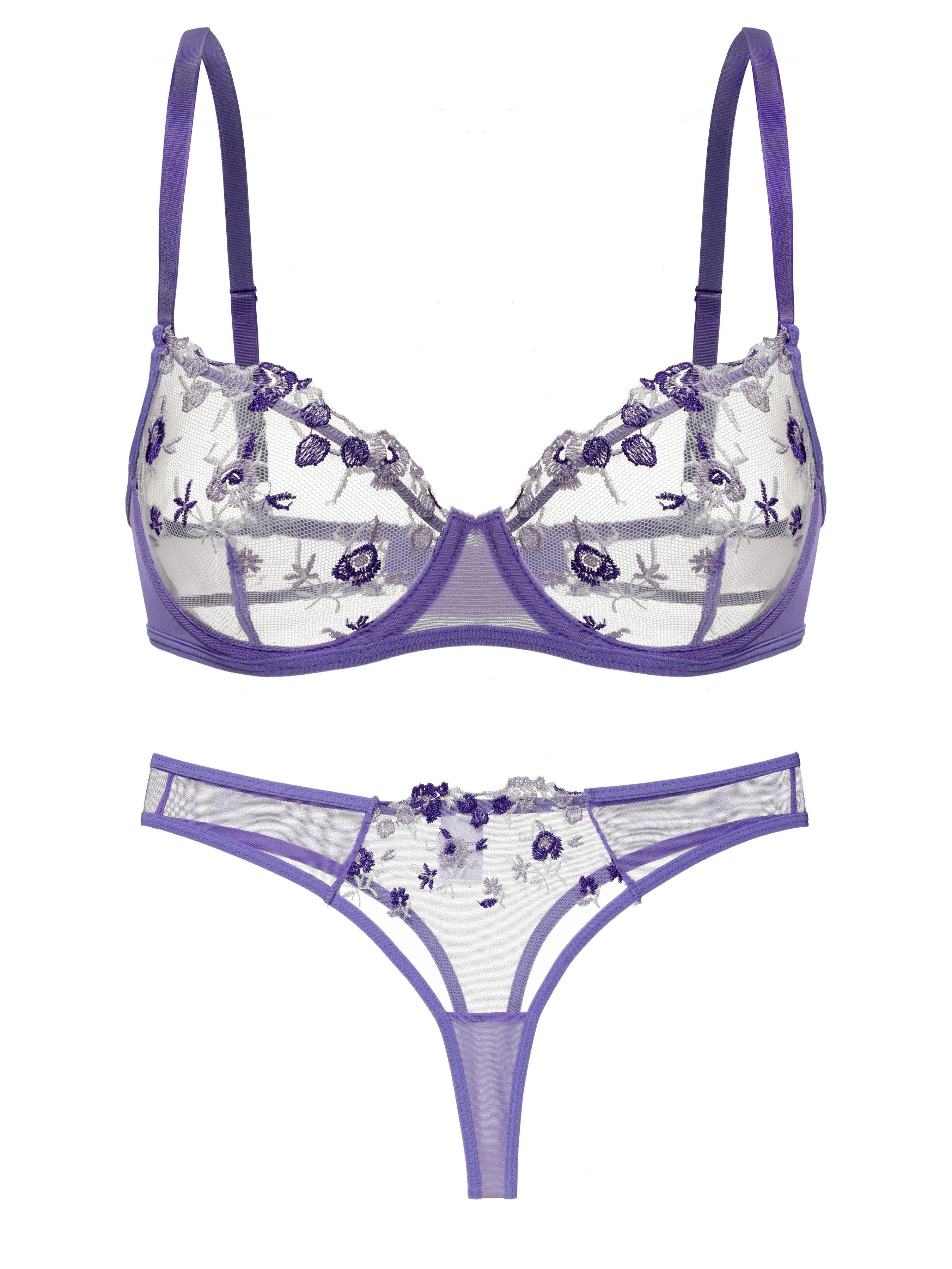 Elegant Love Set: Push-up-BH Bestickter BH & Tüll-Tanga, Transparentes Mesh-Dessous (Set, 2-tlg., mit String, Panty) elegantes Lingerie Sexy Set, Unterwäsche fü – Bild 2 von 5