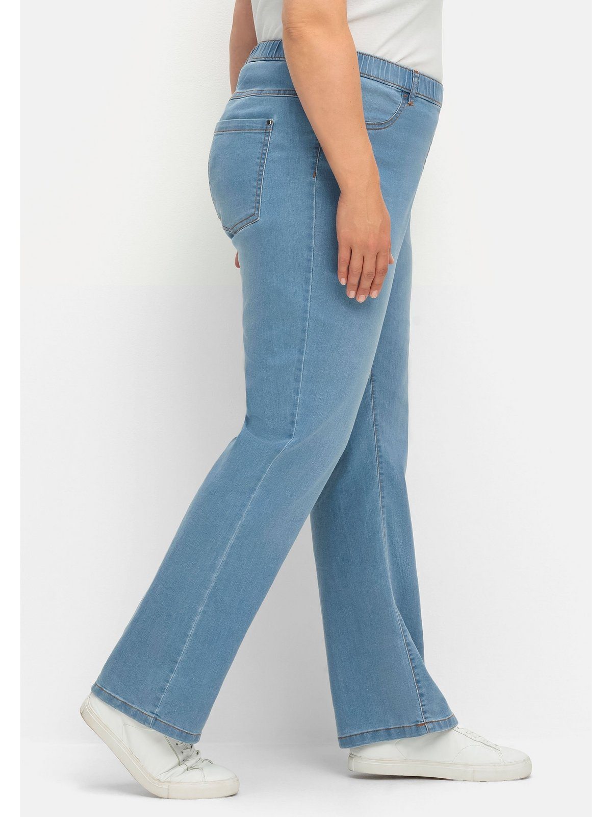 mit und Denim Große Used-Effekten blue Bootcut-Jeans Größen Sheego Komfortbund light