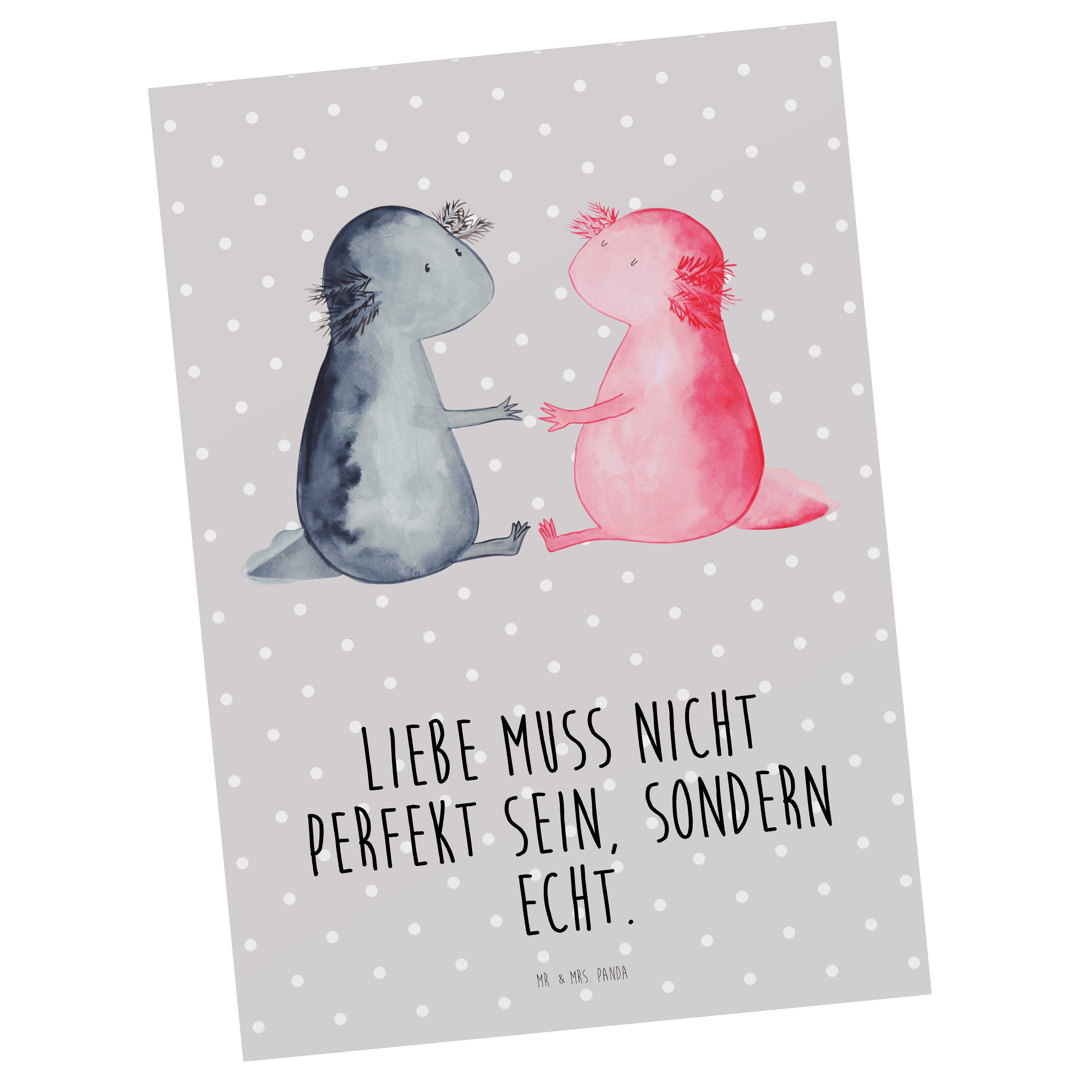 Mr. & Mrs. Panda Postkarte Axolotl Liebe - Grau Pastell - Geschenk, Molch, Einladung, Grußkarte