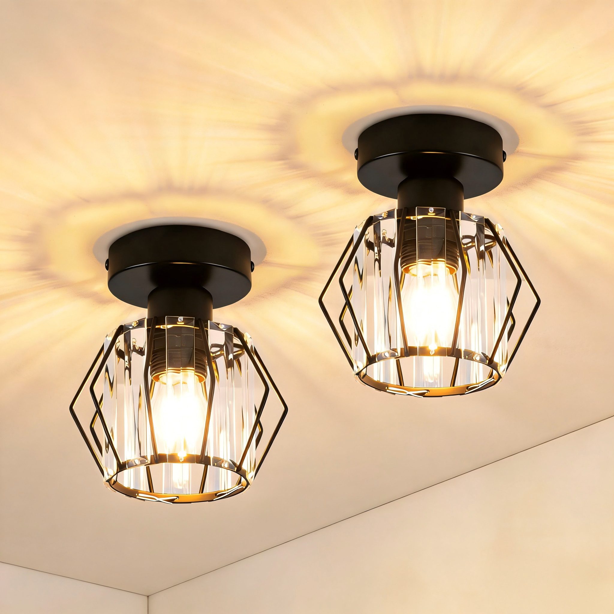 ZMH Deckenleuchte 15CM Wohnzimmer Schwarz Kristall Modern Deckenlampe E27 Vintage Flur, Einfache Installation, ohne Leuchtmittel, Küchenlampe mit Metall Rahmen Innen Hotel