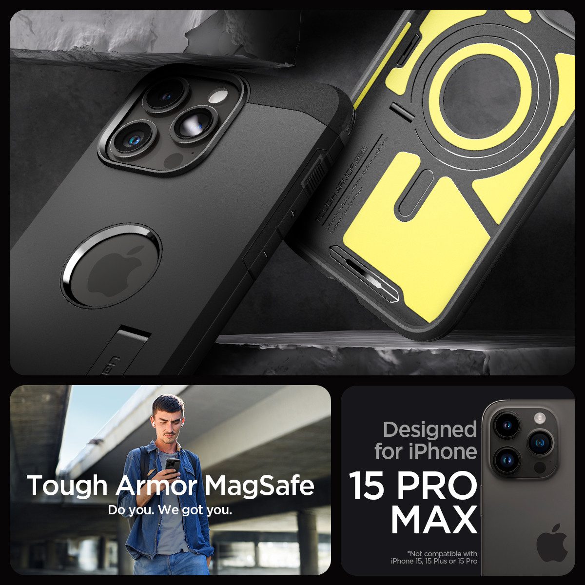 Spigen Handyhülle Hülle für iPhone 15 Pro Max Magsafe Schutzhülle Case Robust Hülle 6,7 Zoll, Militärstandard-zertifiziert, Ständer, Magsafe