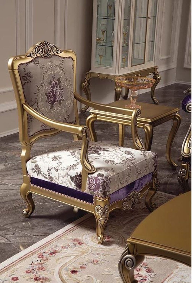 Casa Padrino Sessel Luxus Barock Sessel 68 x 68 x H. 112 cm - Prunkvoller Wohnzimmer Sessel mit Blumenmuster - Barock Wohnzimmer Möbel - Luxus Qualität