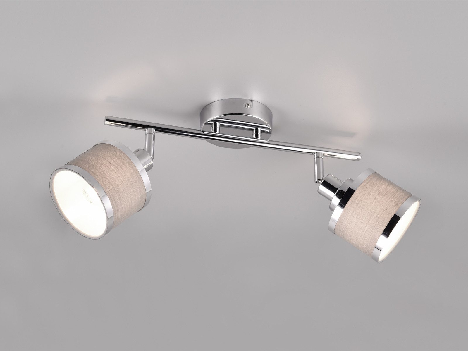 TRIO Leuchten LED Deckenstrahler, Dimmfunktion, LED wechselbar, warmweiß, Deckenleuchte mit 2x Stoff Lampenschirm Grau für Treppenhaus B: 52cm