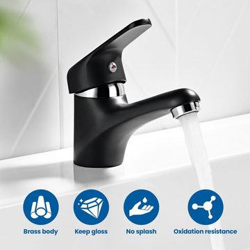 Auralum Waschtischarmatur Schwarz Wasserhahn Waschbecken Armatur mit Pop Up Ablaufgarnitur