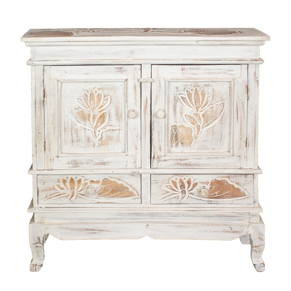 Oriental Galerie Mehrzweckschrank Schrank 85 x80 cm Lotus Weiß (1-St)