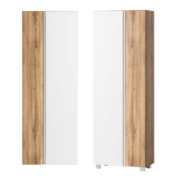 Lomadox Hochschrank VASTO-03-WHITE Badezimmer 65cm in Wotan Eiche Nb. mit weiß matt, B/H/T 65/180/35 cm