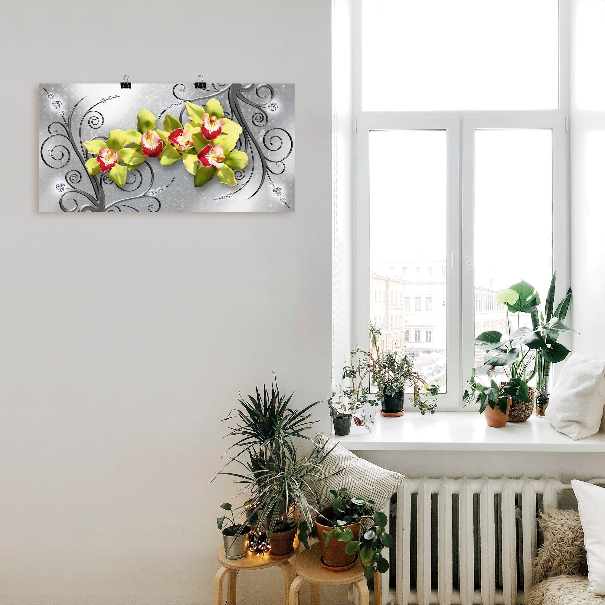 versch. Blumenbilder Artland Ornamenten, Orchideen Wandaufkleber Alubild, in als Wandbild Größen St), Grüne oder Leinwandbild, Poster (1 auf
