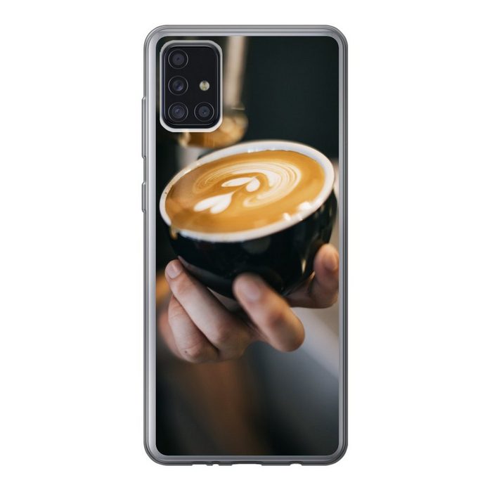 MuchoWow Handyhülle Eine herzförmige Blume in einer Tasse Cappuccino Handyhülle Samsung Galaxy A52 5G Smartphone-Bumper Print Handy