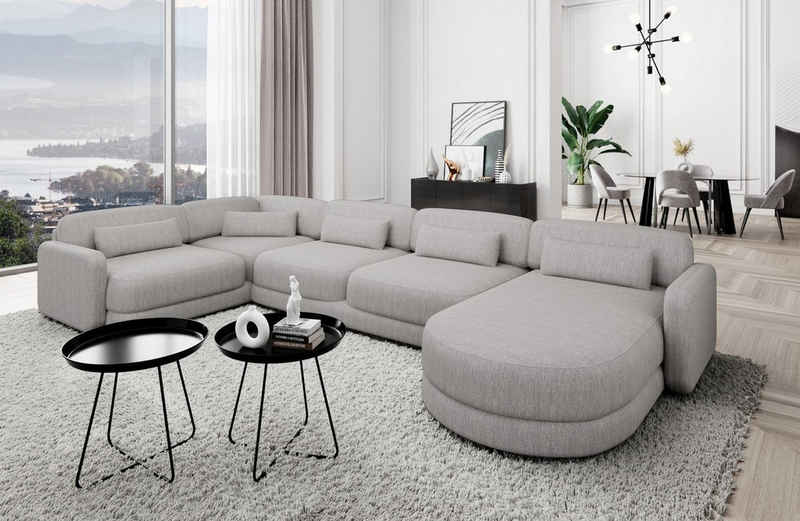 Sofa Dreams Wohnlandschaft Design Stoff Polstersofa Stoffcouch Stoffsofa Valencia U Form Couch, Loungesofa