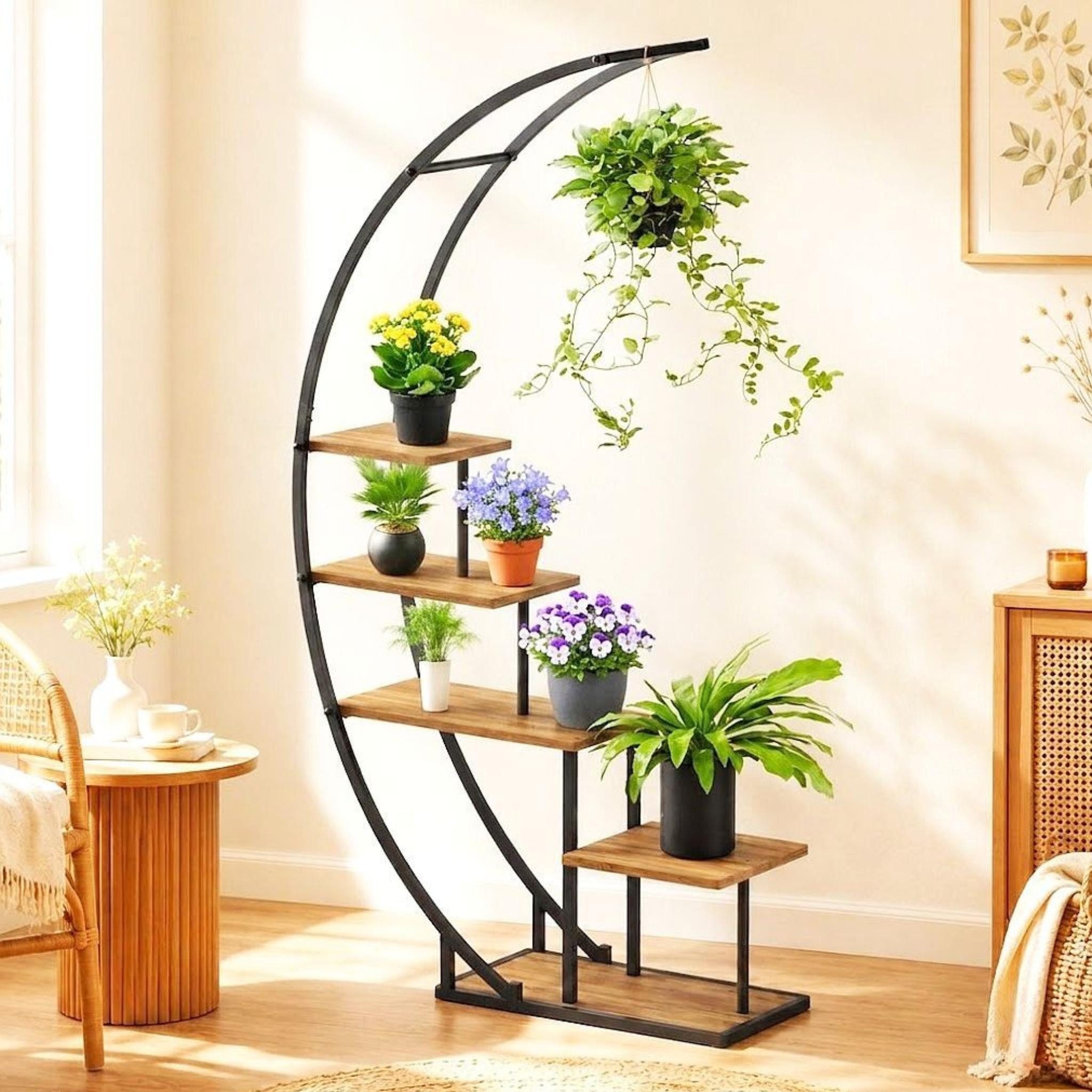 DanDiBo Blumenständer Pflanzenregal Indoor Blumenregal 170 cm Hoch Metall Schwarz Halbrund
