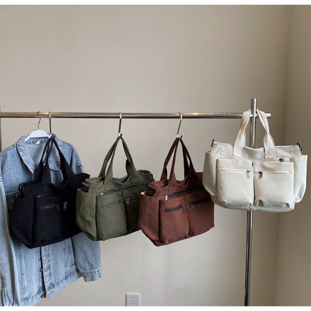nsihing Schultertasche Cordtasche für Damen, große Tragetasche, Kuriertasche, mehrere Taschen, Handtasche für Arbeit, Schule, Reisen – Bild 5 von 5