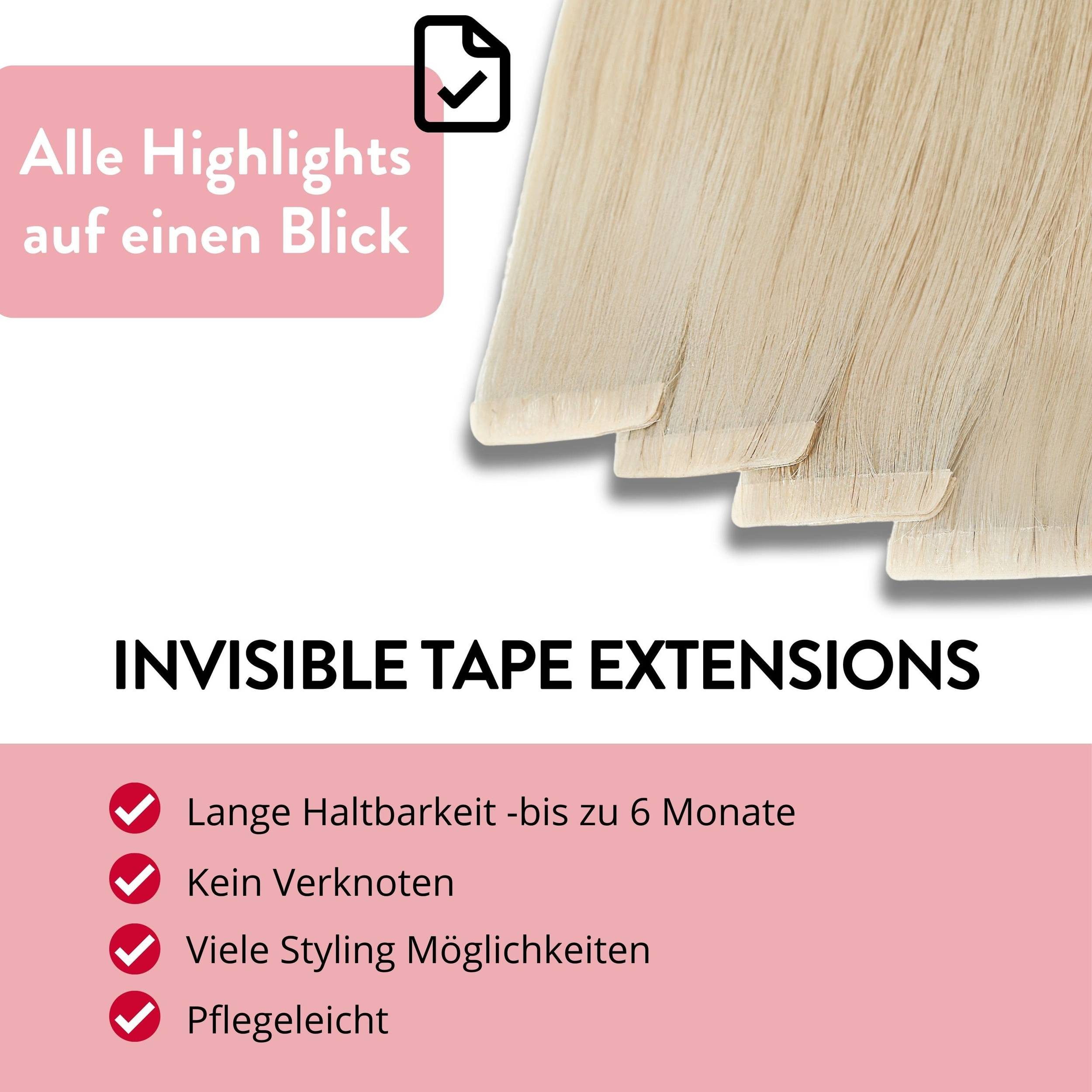 hair2heart Echthaar-Extension Invisible Tape Extensions - Premium #10/1 Hell-Lichtblond Asch 50cm – Bild 3 von 5