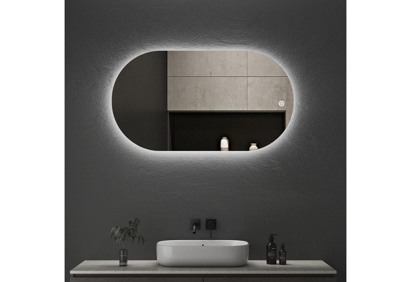 Thumbnail - WDWRITTI Badspiegel Badezimmerspiegel mit Beleuchtung Wandspiegel Led Touch Wandschalter (Spiegel Bad, 3Lichtfarben, Hel...