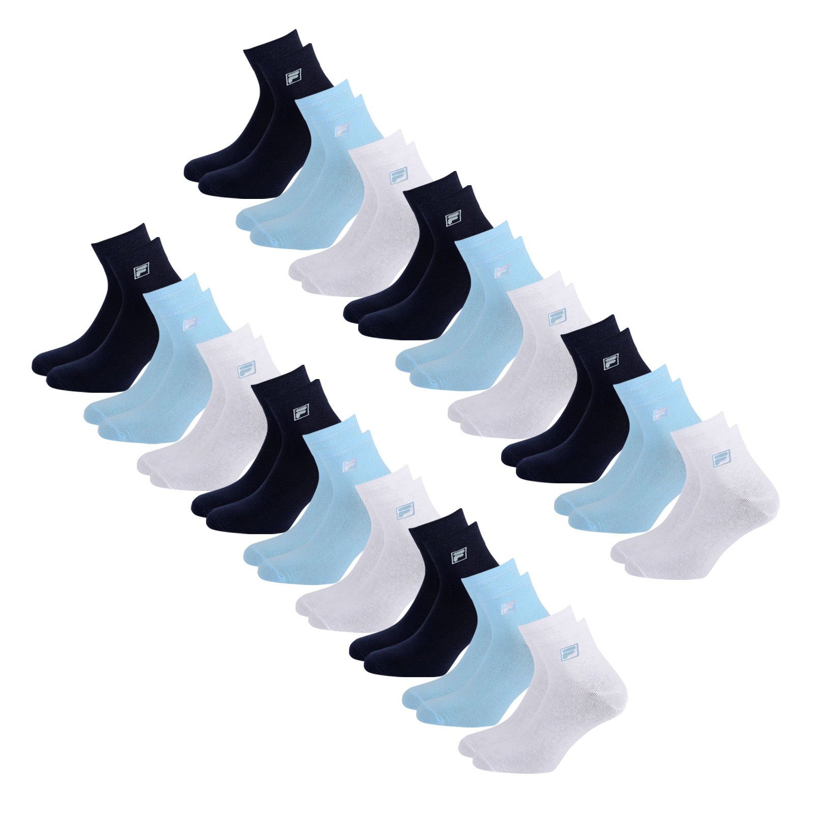 Fila Sportsocken Quarter Socken (18-Paar) mit elastischem Piquebund 821 navy / white / light blue