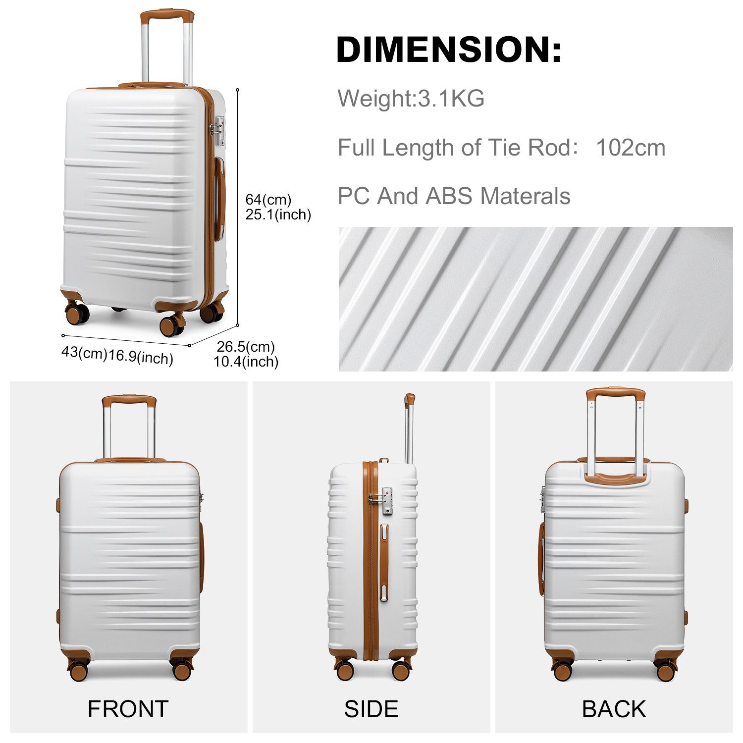 British Traveller Hartschalen-Trolley Reisekoffer Hartschalenkoffer mit 8 Spinnerrädern, TSA-Schloss, ABS+PC