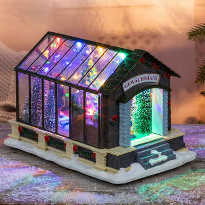 Haushalt International Gewächshaus LED Weihnachts Gewächshaus Weihnachten Winterlandschaft Deko, mit 12 mehrfarbigen LEDs, aus Kunststoff, Dekoration
