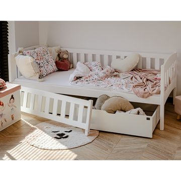 Lomadox Kinderbett KANGRU-162, Kiefer weiß, Bett Liegefläche 90x200 cm mit 2 Schubkästen