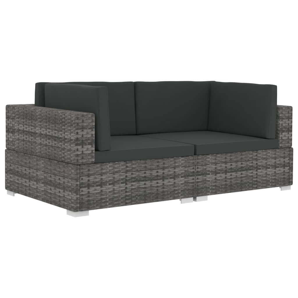 vidaXL Gartenlounge-Eckteil, Ecksofas 2 Stk. mit Auflagen Poly Rattan Grau