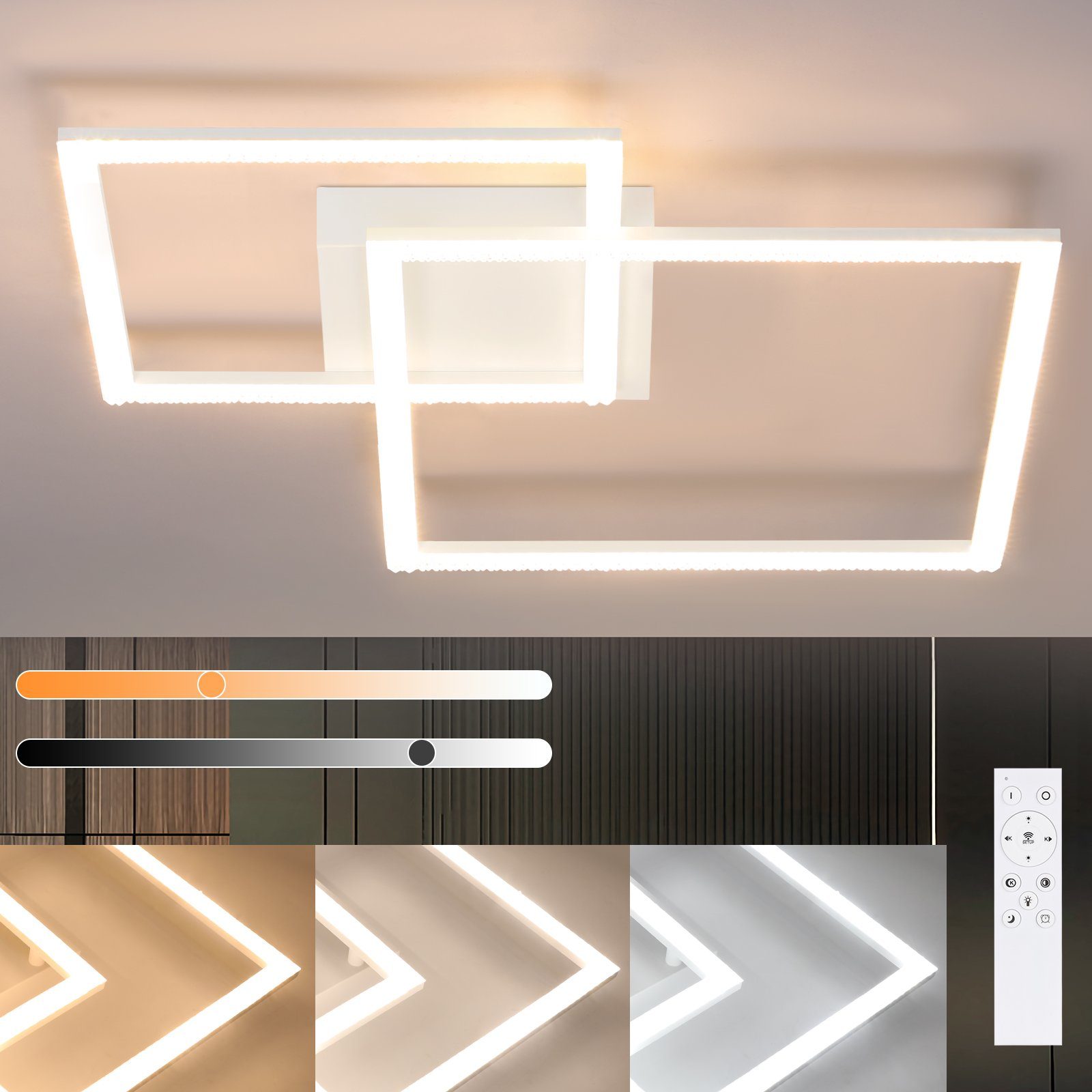 Nettlife LED Deckenleuchte 54W Dimmbare Moderne mit Fernbedienung für Küche Esszimmer, LED fest integriert Weiß