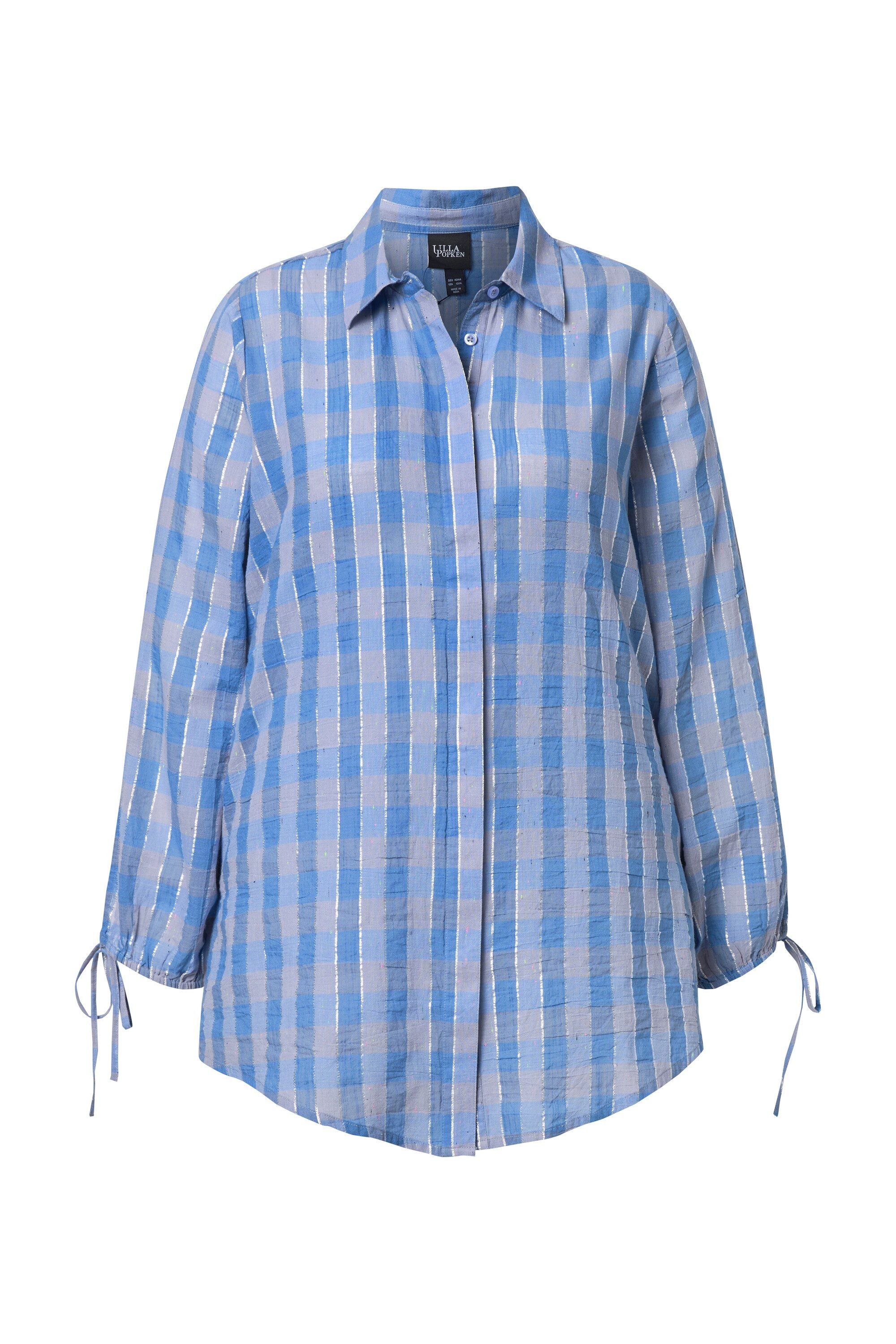 Ulla Popken Satinbluse Karobluse Glitzerstreifen A-Linie Hemdkragen günstig online kaufen