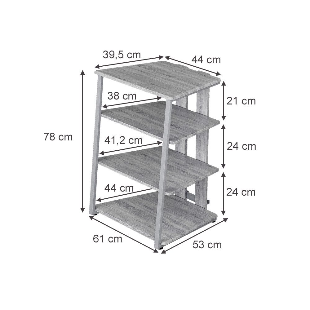 Vicco Bücherregal Tonar, Grau, 61 x 78 cm 4 offene Ablageflächen, 1-tlg.