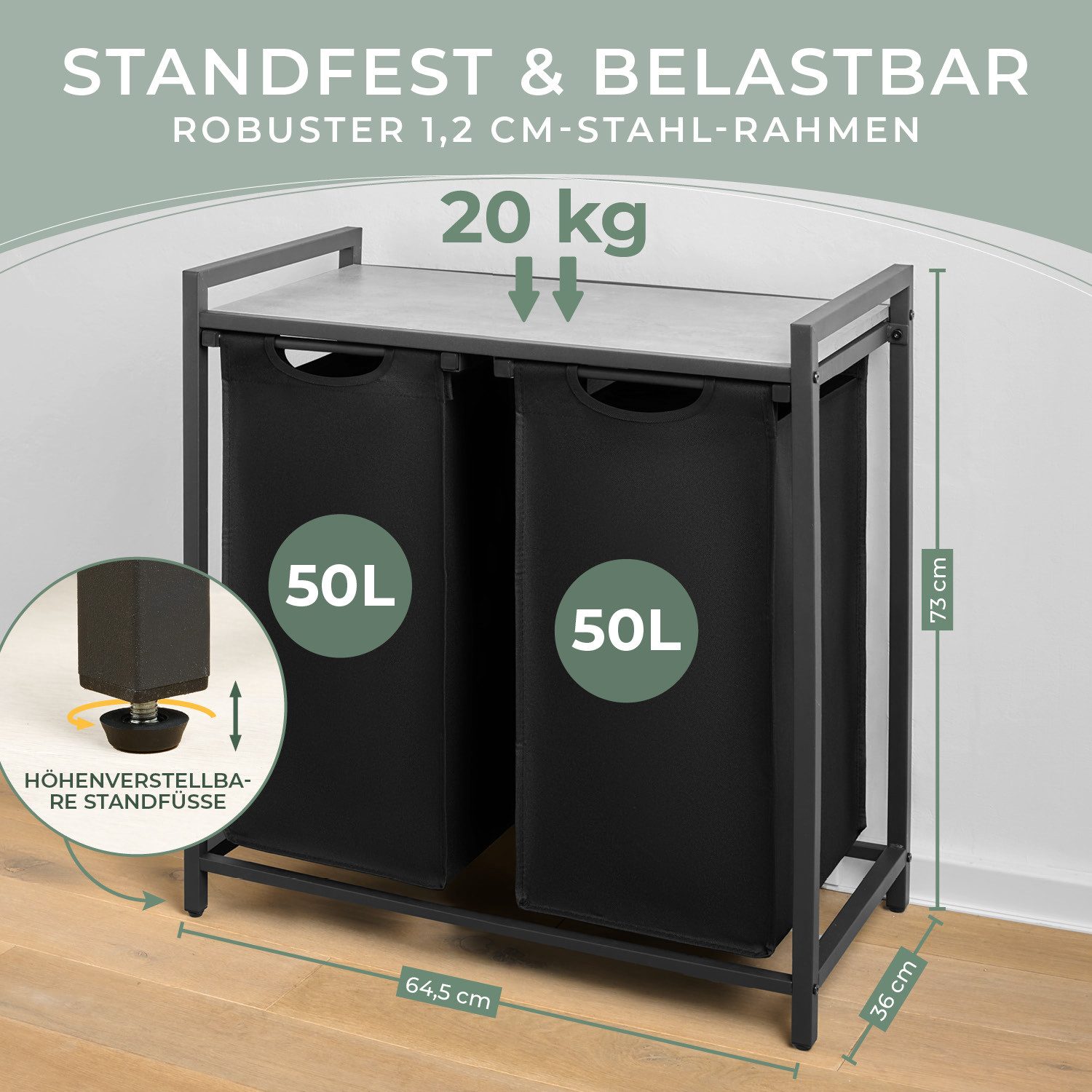 Blumtal Ausziehwäschekorb 2-4 Fächer Wäschesammler mit Ablage und Metallrah günstig online kaufen