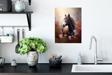 MuchoWow Wandsticker Pferd - Blumen - Natur - Lila - Tiere (1 St), Wandaufkleber, Wandtattoo, Selbstklebend, Wohnzimmer, Schlafzimmer
